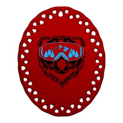 Snow Ski Bear Snowboard Ceramic Oval Ornament