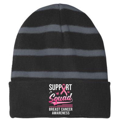 Support Squad Breast Cancer Awareness Striped Beanie with Solid Band