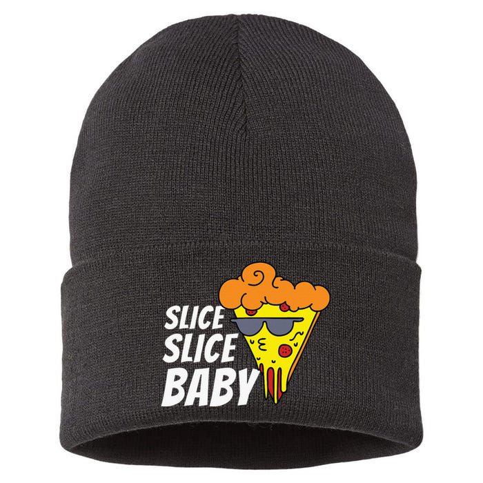 Slice Slice Baby Pizza Lover Foodie Sustainable Knit Beanie