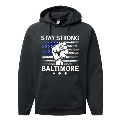 Stay Strong Baltimore White Raised Hand Fist Performance Fleece Hoodie