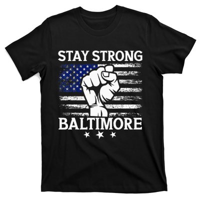 Stay Strong Baltimore White Raised Hand Fist T-Shirt