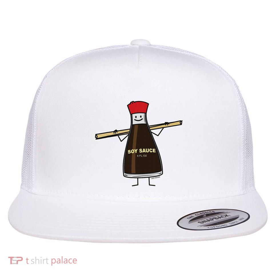 Soy Sauce Bottle Condiment Asian Chopsticks Flat Bill Trucker Hat