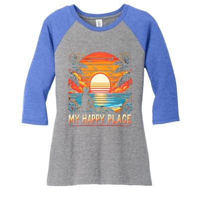 Summer Sand Beach Sea Ocean Is My Happy Place Gift Women's Tri-Blend 3/4-Sleeve Raglan Shirt