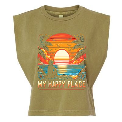 Summer Sand Beach Sea Ocean Is My Happy Place Gift Garment-Dyed Women's Muscle Tee