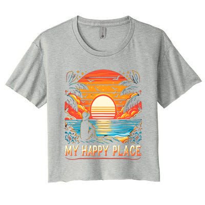 Summer Sand Beach Sea Ocean Is My Happy Place Gift Women's Crop Top Tee