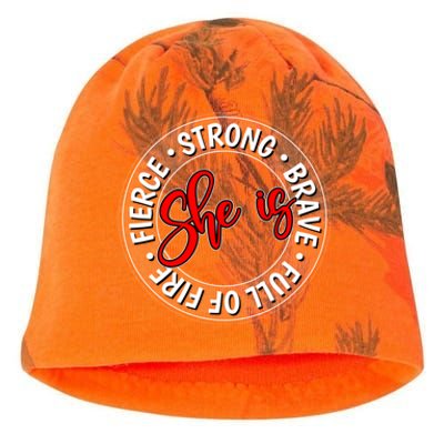 Shes Strong Brave Full Of Fire Fierce Empowert Cute Gift Kati - Camo Knit Beanie