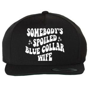 Somebody's Spoiled Blue Collar Wife Funny Wavy Retro Groovy Wool Snapback Cap