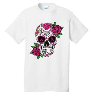 Sugar Skull Breast Cancer Awareness Calavera Tall T-Shirt