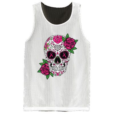 Sugar Skull Breast Cancer Awareness Calavera Mesh Reversible Basketball Jersey Tank