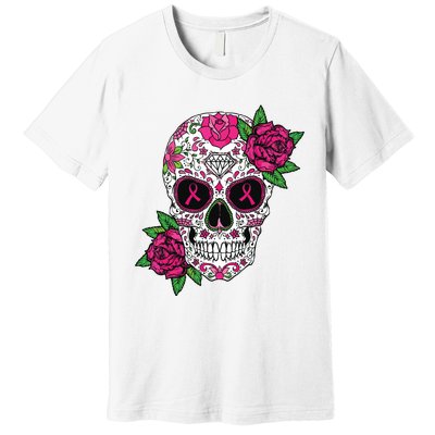 Sugar Skull Breast Cancer Awareness Calavera Premium T-Shirt