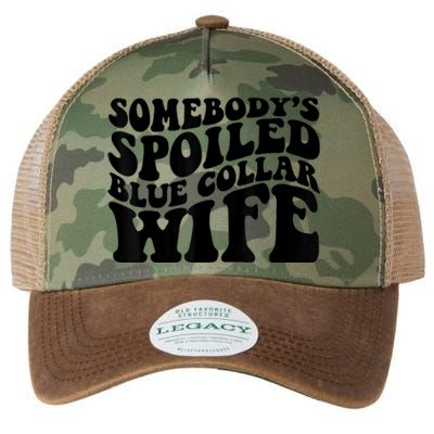 Somebody's Spoiled Blue Collar Wife Funny Wavy Retro Legacy Tie Dye Trucker Hat