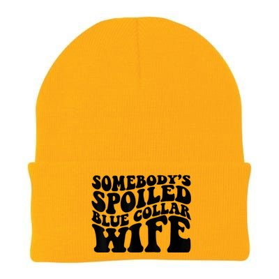 Somebody's Spoiled Blue Collar Wife Funny Wavy Retro Knit Cap Winter Beanie