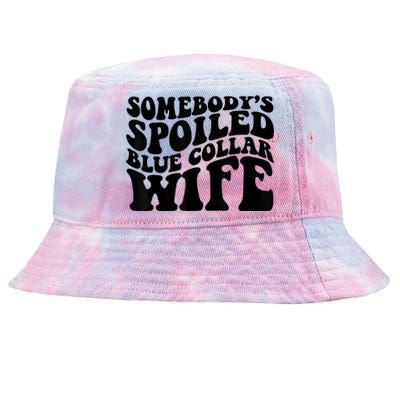 Somebody's Spoiled Blue Collar Wife Funny Wavy Retro Tie-Dyed Bucket Hat