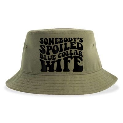 Somebody's Spoiled Blue Collar Wife Funny Wavy Retro Sustainable Bucket Hat