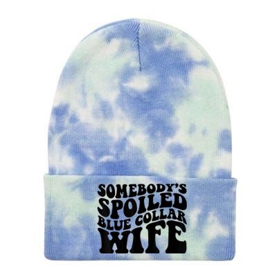 Somebody's Spoiled Blue Collar Wife Funny Wavy Retro Tie Dye 12in Knit Beanie