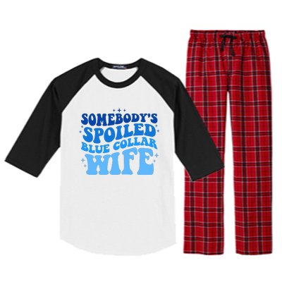 Somebodys Spoiled Blue Collar Wife Groovy MotherS Day Raglan Sleeve Pajama Set