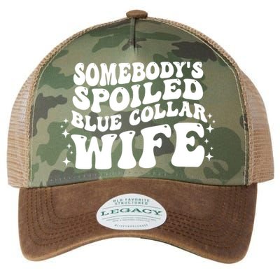 Somebody's Spoiled Blue Collar Wife Funny Wavy Retro Groovy Legacy Tie Dye Trucker Hat