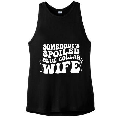 Somebody's Spoiled Blue Collar Wife Funny Wavy Retro Groovy Ladies PosiCharge Tri-Blend Wicking Tank