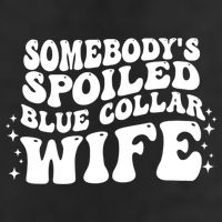 Somebody's Spoiled Blue Collar Wife Funny Wavy Retro Groovy 7 Panel Mesh Trucker Snapback Hat