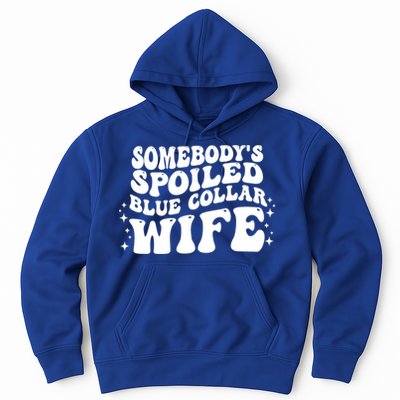Somebody's Spoiled Blue Collar Wife Funny Wavy Retro Groovy Hoodie