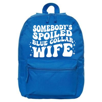 Somebody's Spoiled Blue Collar Wife Funny Wavy Retro Groovy 16 in Basic Backpack