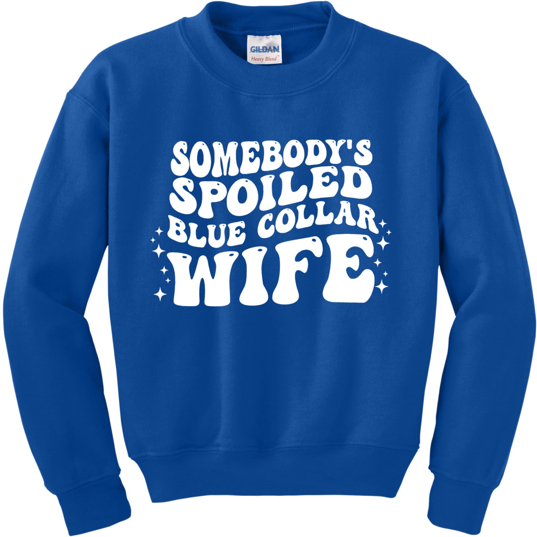 Somebody's Spoiled Blue Collar Wife Funny Wavy Retro Groovy Kids Sweatshirt