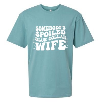 Somebody's Spoiled Blue Collar Wife Funny Wavy Retro Groovy Sueded Cloud Jersey T-Shirt