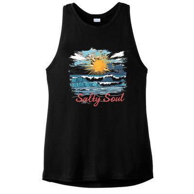 Salty Soul Beach And Sun Summer Vacay Ladies PosiCharge Tri-Blend Wicking Tank