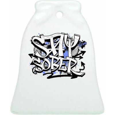 Stay Sober Blue Resolve Ceramic Bell Ornament