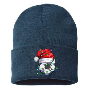 Santa Soccer Ball Sports Design Christmas Soccer Player Sustainable Knit Beanie