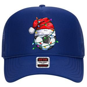 Santa Soccer Ball Sports Design Christmas Soccer Player High Crown Mesh Back Trucker Hat