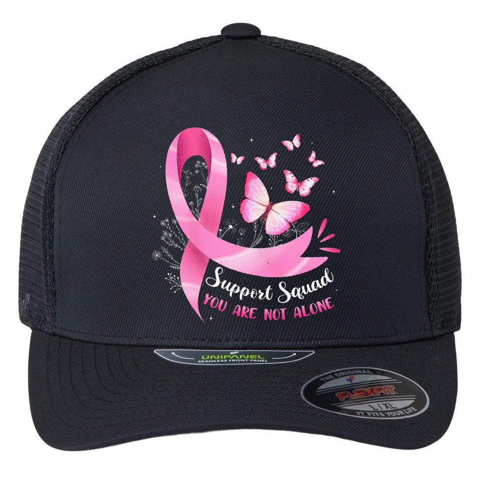Support Squad Breast Cancer Awareness Pink Ribbon Butterfly Flexfit Unipanel Trucker Cap