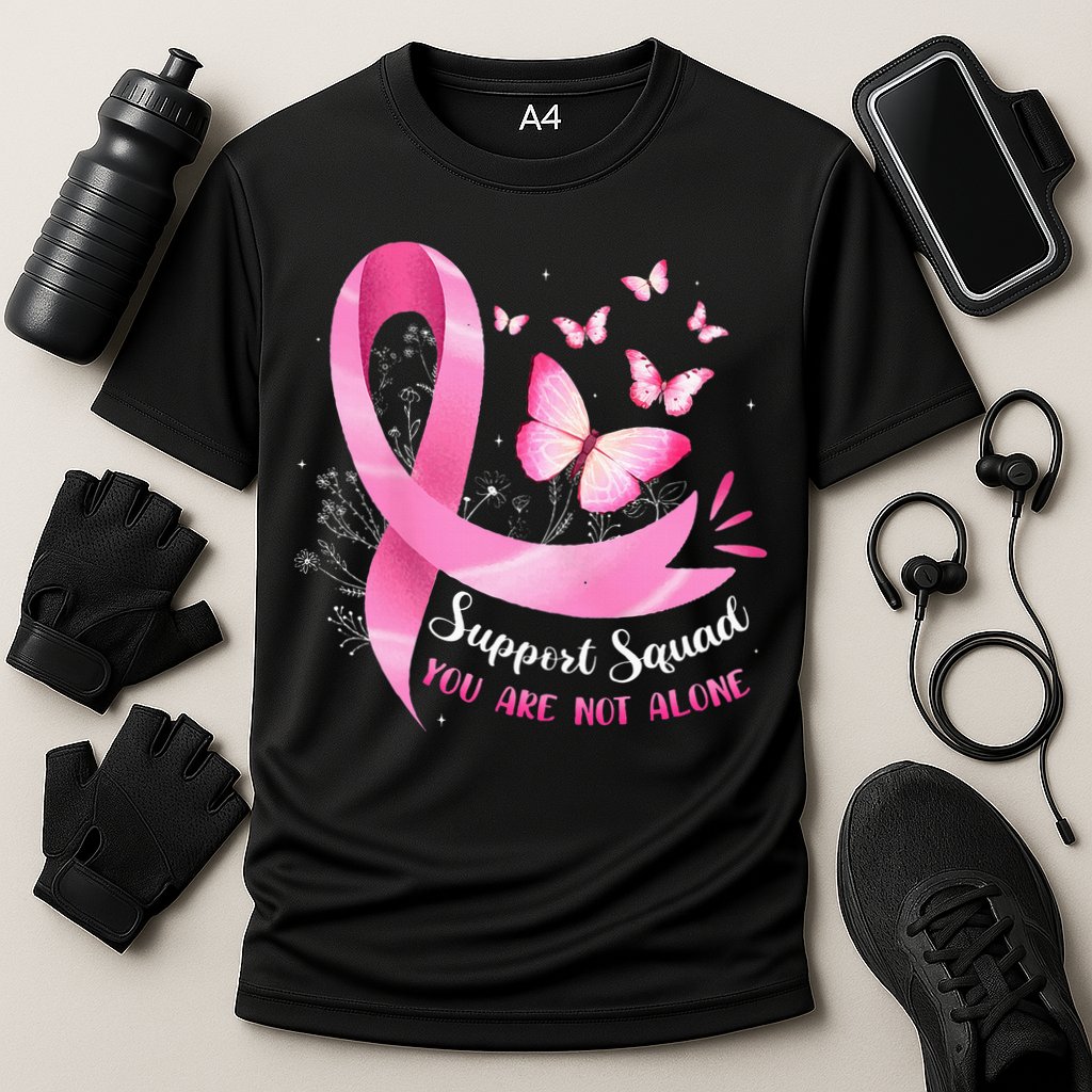 Support Squad Breast Cancer Awareness Pink Ribbon Butterfly Cooling Performance Crew T-Shirt