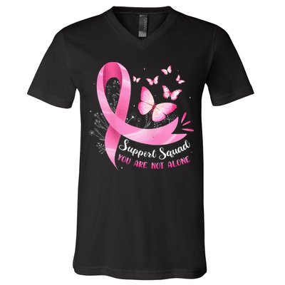 Support Squad Breast Cancer Awareness Pink Ribbon Butterfly V-Neck T-Shirt