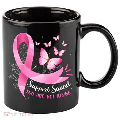 Support Squad Breast Cancer Awareness Pink Ribbon Butterfly 11oz C Handle Ceramic Mug