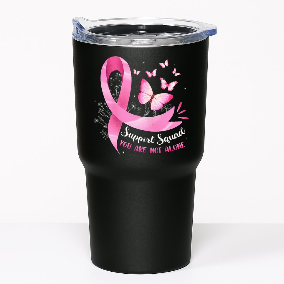 Support Squad Breast Cancer Awareness Pink Ribbon Butterfly Tumbler