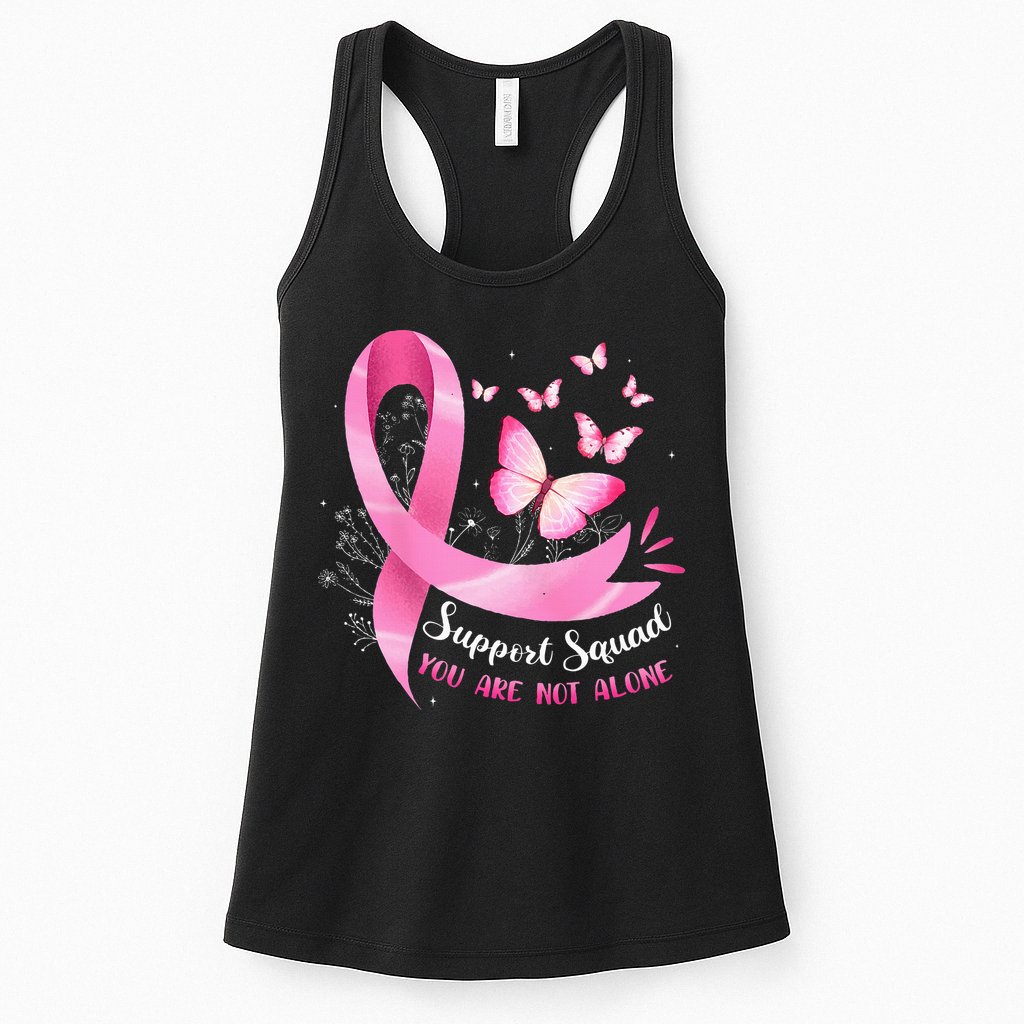 Support Squad Breast Cancer Awareness Pink Ribbon Butterfly Womens Tank Top