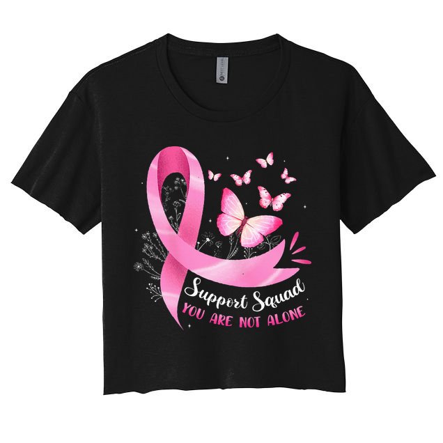 Support Squad Breast Cancer Awareness Pink Ribbon Butterfly Crop Top