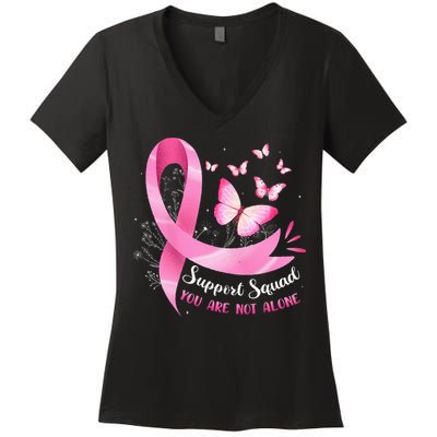 Support Squad Breast Cancer Awareness Pink Ribbon Butterfly Women's V-Neck T-Shirt