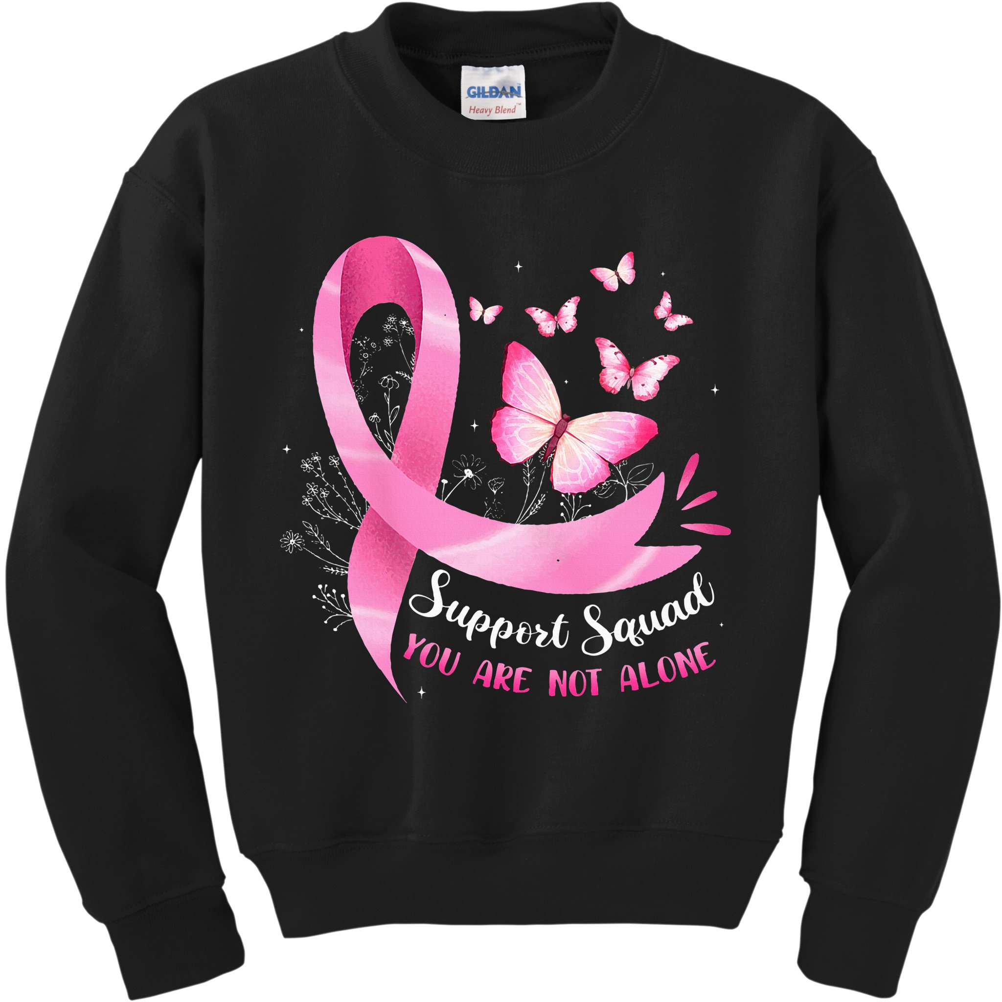 Support Squad Breast Cancer Awareness Pink Ribbon Butterfly Kids Sweatshirt