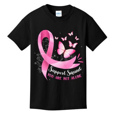 Support Squad Breast Cancer Awareness Pink Ribbon Butterfly Kids T-Shirt