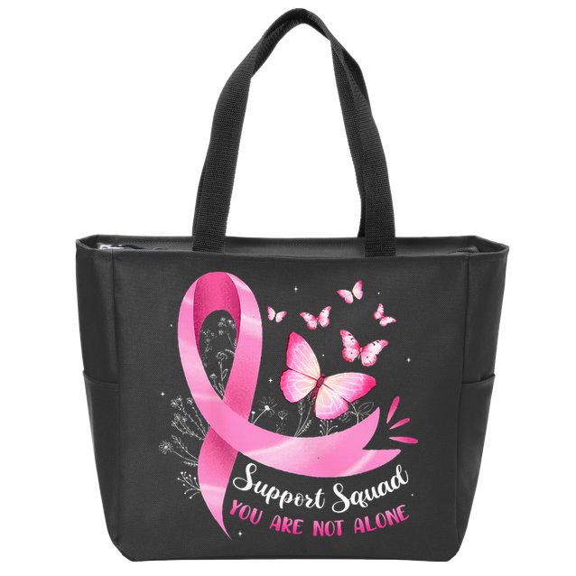 Support Squad Breast Cancer Awareness Pink Ribbon Butterfly Zip Tote Bag