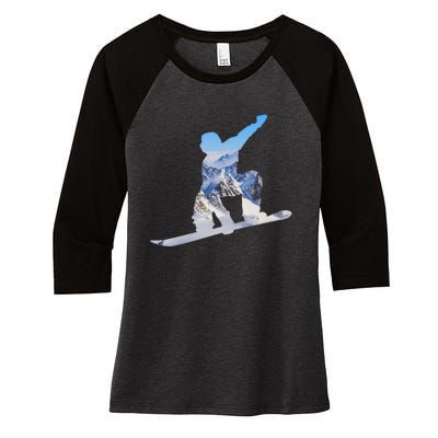 Snow Ski Boarding Sport Women's Tri-Blend 3/4-Sleeve Raglan Shirt