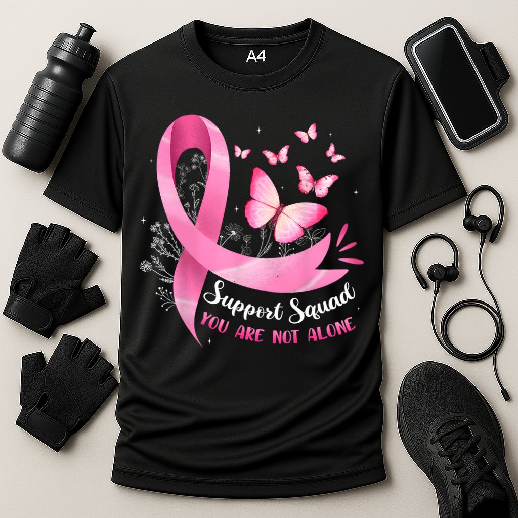 Support Squad Breast Cancer Awareness Pink Ribbon Butterfly Cooling Performance Crew T-Shirt