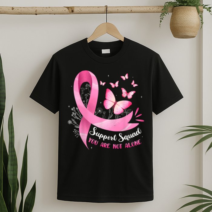 Support Squad Breast Cancer Awareness Pink Ribbon Butterfly T-Shirt