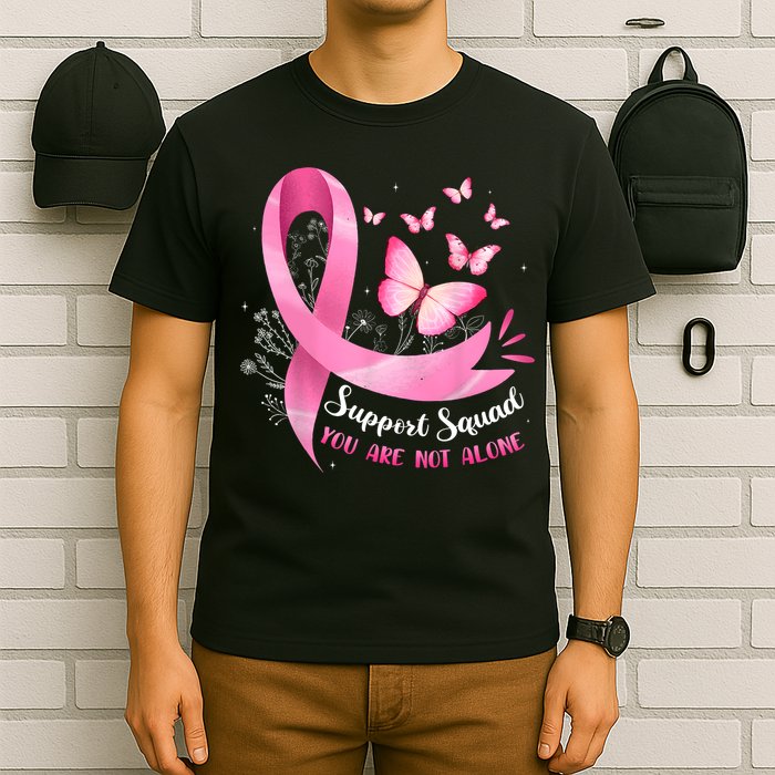 Support Squad Breast Cancer Awareness Pink Ribbon Butterfly T-Shirt