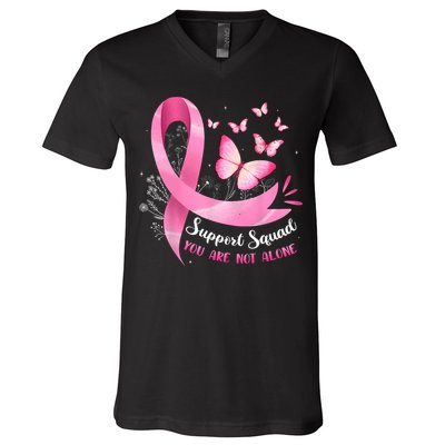 Support Squad Breast Cancer Awareness Pink Ribbon Butterfly V-Neck T-Shirt