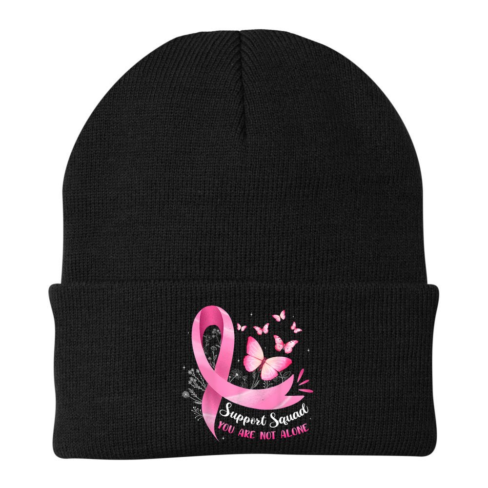 Support Squad Breast Cancer Awareness Pink Ribbon Butterfly Beanie