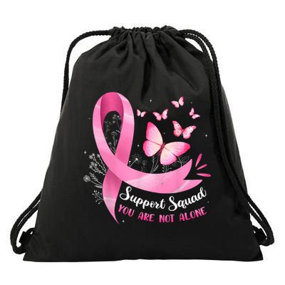 Support Squad Breast Cancer Awareness Pink Ribbon Butterfly Drawstring Bag