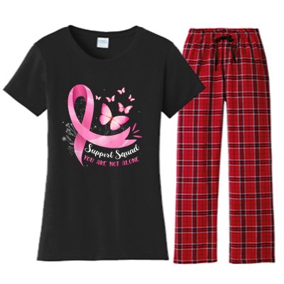 Support Squad Breast Cancer Awareness Pink Ribbon Butterfly Women's Flannel Pajama Set